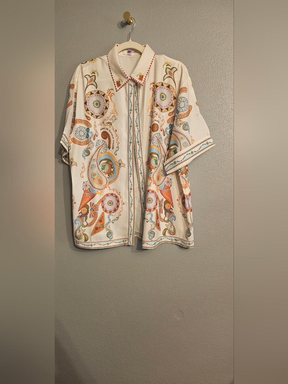 Cream Boho Paisley Button-Up Shirt Commense